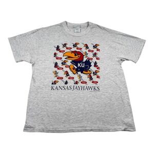 Vintage Kansas Jayhawks Shirt Mens XL Gray NCAA College Basketball Graphic 90s
